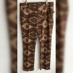 Lauren Ralph Lauren NEW Tan Multi Modern Straight Aztec Navajo Earth Tone Denim